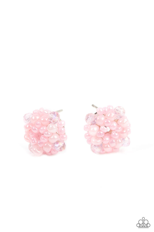 silver, earring, post back, stud, seed bead earring, dainty jewelry, affordable jewelry, pink