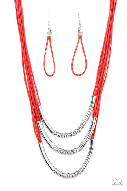 silver, leather, silver jewelry, leather jewelry, red , necklace, medium necklace, layered necklace, 