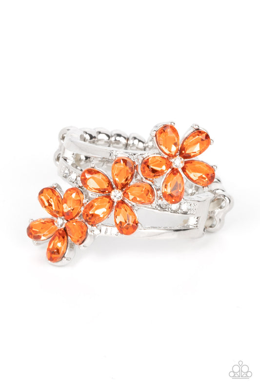 silver, silver jewelry, ring, fat back, orange, orange jewelry, flower, flower jewelry, rhinestone, adjustable ring, affordable holiday gift, everyday jewelry, paparazzi accessories, jewelry stores, jewelry stores near me, polynesian jewelry, 