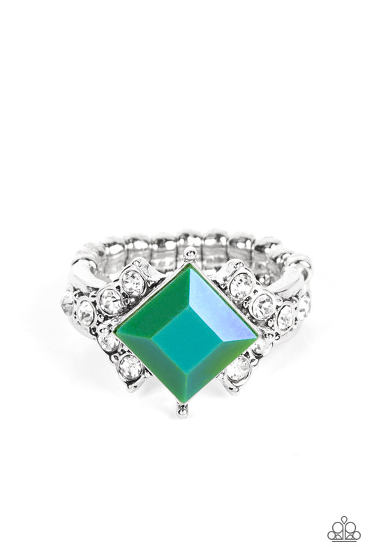 silver, silver jewelry, ring, skinny back ring, adjustable ring, green jewelry, green, iriescent, affordable jewelry, affordable holiday gift, everyday jewelry, trending jewlery, paparazzi accessories, jewelry stores, jewelry stores near me, casual jewelry, st patricks day jewelry, wedding jewelry, prom jewelry, 