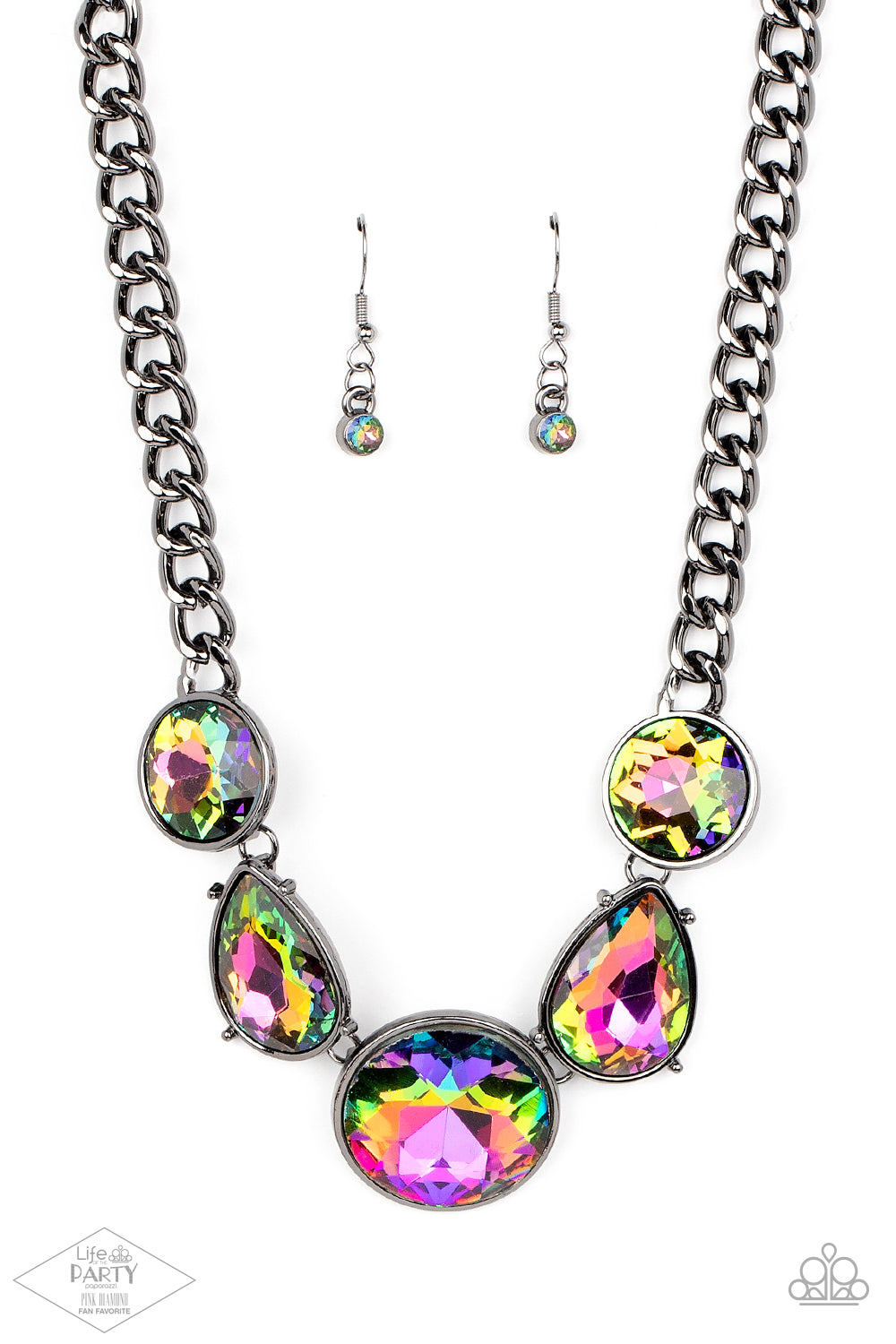 gunmetal, gunmetal jewelry, oil spill, rhinestone, oil spill jewelry, affordable jewelry, affordable holiday gift, everyday jewelry, paparazzi accessories, pink diamond exclusive, life of the party exclusive, lop, jewelry stores, jewelry stores near me, 