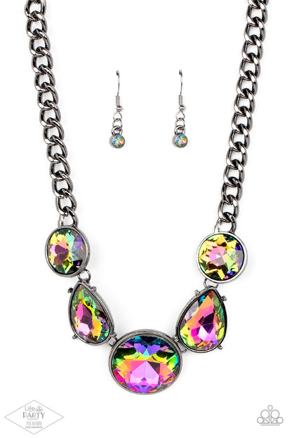 gunmetal, gunmetal jewelry, oil spill, rhinestone, oil spill jewelry, affordable jewelry, affordable holiday gift, everyday jewelry, paparazzi accessories, pink diamond exclusive, life of the party exclusive, lop, jewelry stores, jewelry stores near me, 