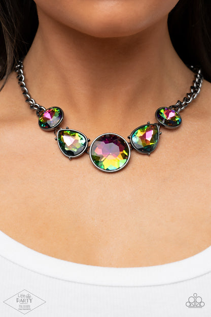 gunmetal, gunmetal jewelry, oil spill, rhinestone, oil spill jewelry, affordable jewelry, affordable holiday gift, everyday jewelry, paparazzi accessories, pink diamond exclusive, life of the party exclusive, lop, jewelry stores, jewelry stores near me, 
