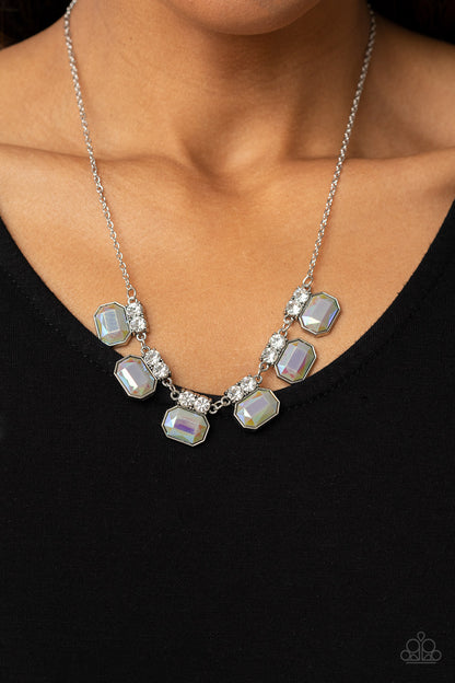 silver, iridescent, silver jewelry, necklace, statement necklace, oil spill, trending jewelry, prom night jewelry, affordable jewelry, paparazzi accessories, iridescent