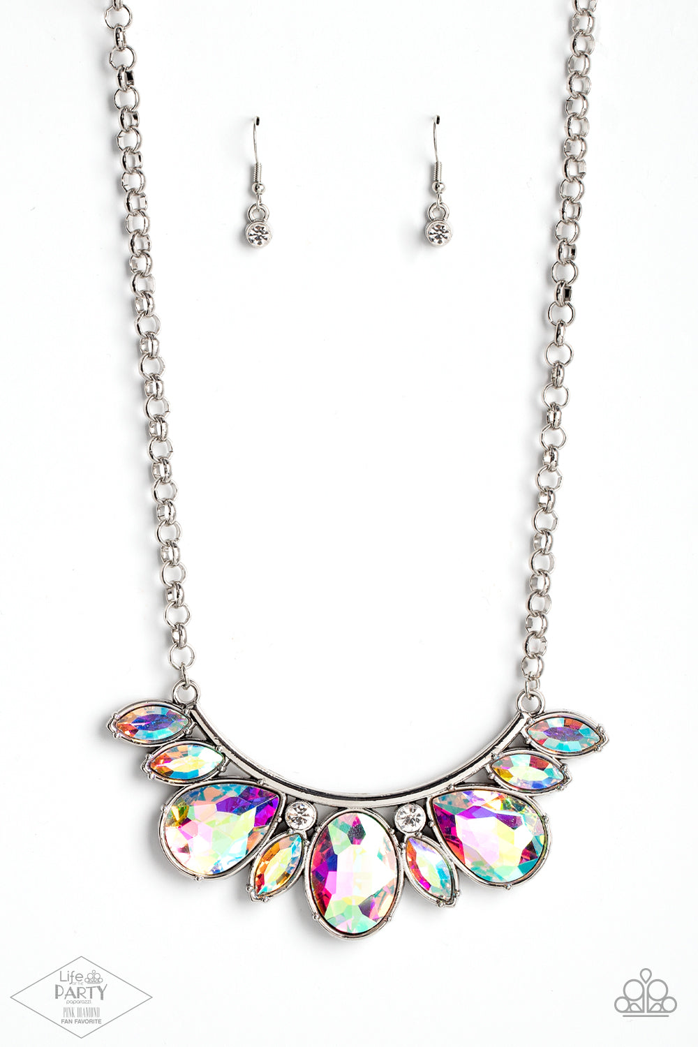 silver, silver jewerly, necklace, medium necklace, statement, iridescent, pink diamond exclusive piece, rhinestone, iridescent jewelry, trending jewelry, viral jewelry, affordable jewelry, affordable holiday jewelry, paparazzi accessories, jewelry stores, jewelry stores near me, 