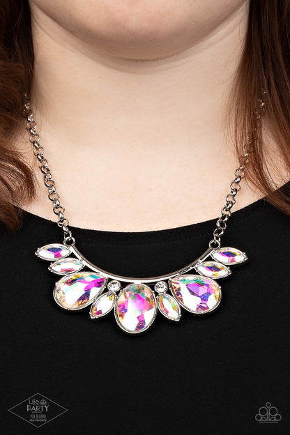 silver, silver jewerly, necklace, medium necklace, statement, iridescent, pink diamond exclusive piece, rhinestone, iridescent jewelry, trending jewelry, viral jewelry, affordable jewelry, affordable holiday jewelry, paparazzi accessories, jewelry stores, jewelry stores near me, 