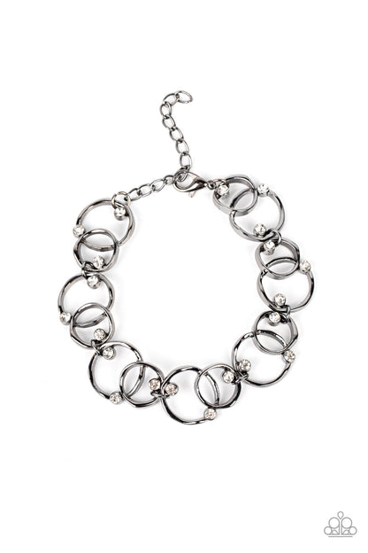 gunmetal, gunmetal jewelry, black, black jewelry, bracelet, claw clasp, white, rhinestone, grunge jewelry, affordable jewelry, paparazzi accessories, affordable holiday gift, everyday jewelry, paparazzi accessories, jewelry stores , jewelry stores near me, 