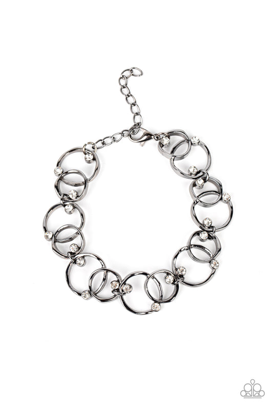 gunmetal, gunmetal jewelry, black, black jewelry, bracelet, claw clasp, white, rhinestone, grunge jewelry, affordable jewelry, paparazzi accessories, affordable holiday gift, everyday jewelry, paparazzi accessories, jewelry stores , jewelry stores near me, 
