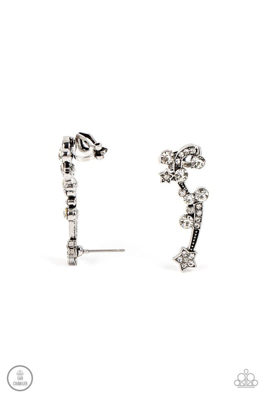 gunmetal, gunmetal jewelry, white, white jewelry, rhinestone, earring, earring crawler, affordable jewelry, affordable holiday gift, everyday jewelry, paparazzi accessories, jewelry stores, jewelry stores near me, viral jewelry, trending jewelry, flower jewelry, 