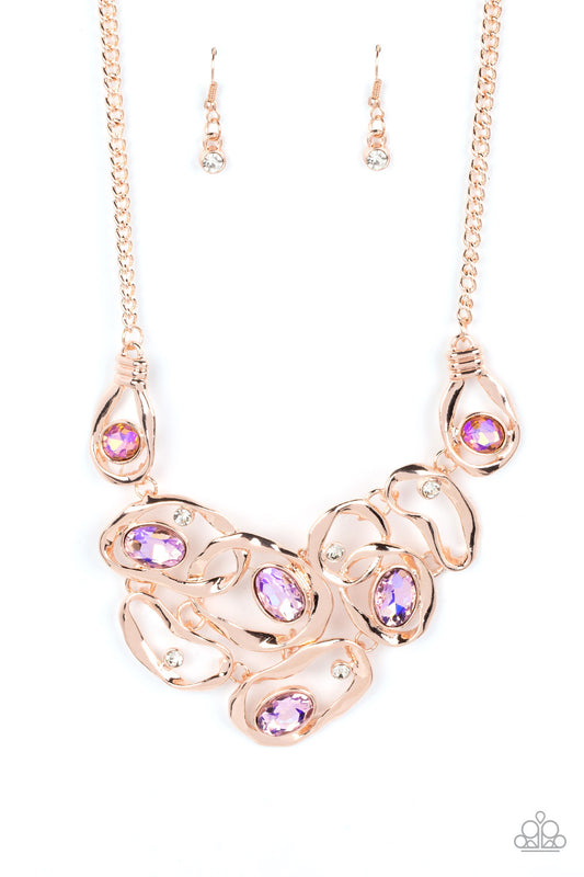 rose gold, rose gold jewelry, necklace, medium necklace, statement necklace, iridescent, rhinestone, affordable jewelry, affordable holiday gift, everyday jewelry, paparazzi accessories, jewelry stores, jewelry stores near me, life of the party, exclusive piece, 