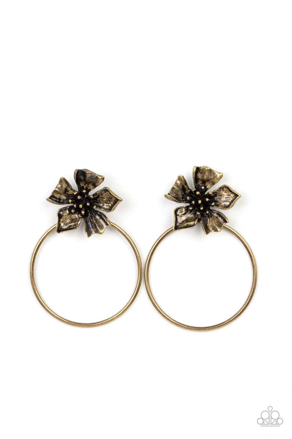 brass, brass jewlery,earrings, post back earrings, flower, flower jewlery, affordable jewlery, affordable holiday gift, everyday jewlery, trending jewlery, paparazzi accessories, jewlery stores, jewlery stores near me, 