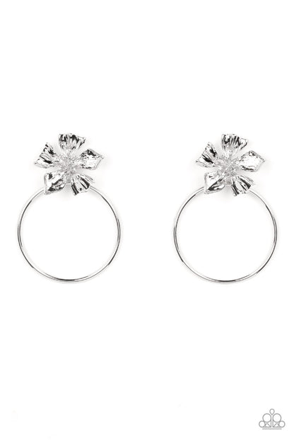 silver, silver jewelry, earrings, post back earring, flower jewelry, paparazzi accessories, affordable jewelry, affordable holiday gift, paparazzi accessories, life of the party exclusive, jewelry stores, jewelry stores near me, 