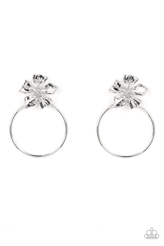 silver, silver jewelry, earrings, post back earring, flower jewelry, paparazzi accessories, affordable jewelry, affordable holiday gift, paparazzi accessories, life of the party exclusive, jewelry stores, jewelry stores near me, 