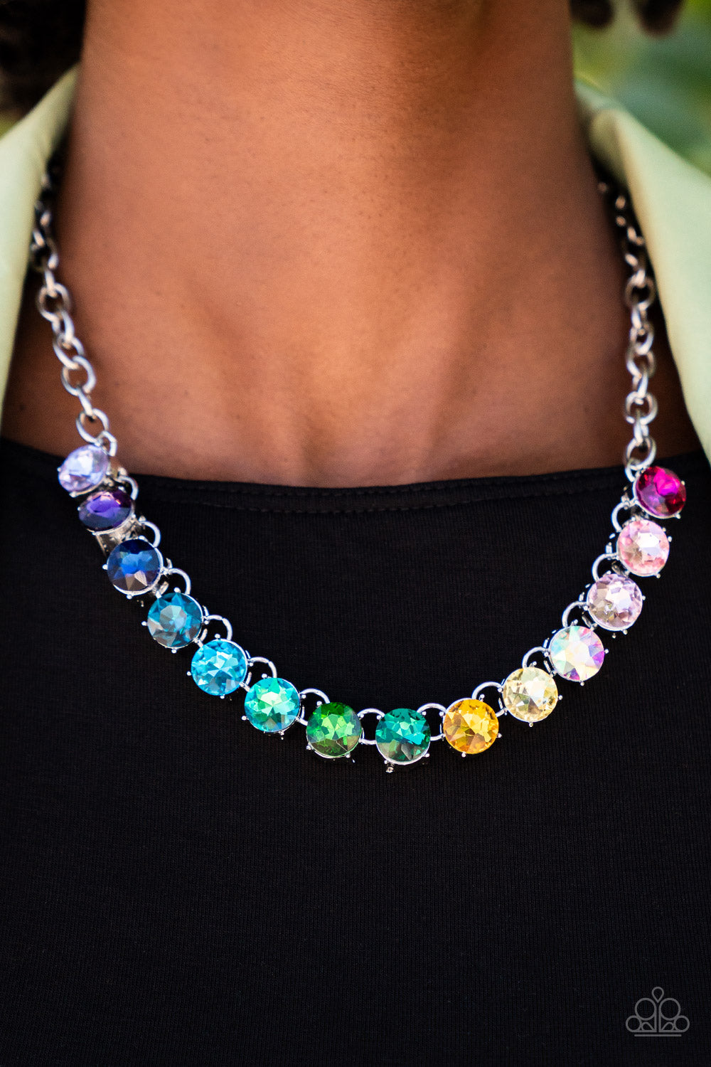 silver, silver jewelry, necklace, long necklace, affordable jewelry, paparazzi accessories, life of the party exclusive, lop, affordable holiday gift, everyday jewelry, white rhinestone, jewelry stores, pride festival jewelry, multi colored jewelry jewelry stores near me, white jewelry, 