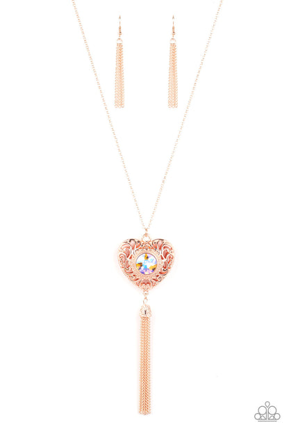 rose gold, rose gold jewelry, paparazzi accessories, jewelry stores, jewelry stores near me, heart, iridescent, iridescent jewelry, viral jewelry, trending jewelry, casual jewelry, necklace, long necklace, pendant jewelry, 