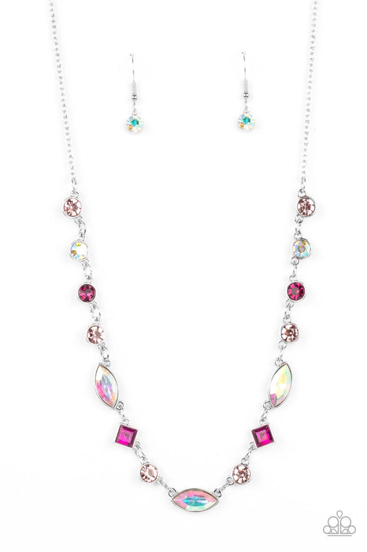 silver, silver jewelry, necklace, medium necklace, pink, pink jewelry, rhinestone, iridescent, white, affordable jewelry, affordable holiday jewelry, viral jewelry, trending jewelry, paparazzi accessories, jewelry stores, jewelry stores near me, wedding jewelry, prom jewelry, 