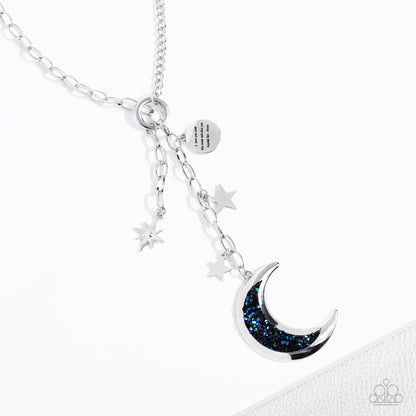 necklace, long necklace, affordable jewelry, pendant, moon, silver, iridescent, oil spill, star jewelry, paparazzi accessories, empire diamond, life of the party, affordable holiday gift, everyday jewelry, trending jewelry, viral jewelry, jewelry stores, jewlery stores near me, 