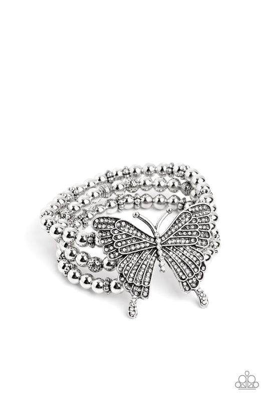 silver, silver jewelry, bracelet,stretch bracelet, butterfly, butterfly jewelry, affordable jewelry, affordable holiday gift, everyday jewelry, trending jewelry, viral jewelry, paparazzi accessories, prom jewelry, wedding jewelry, empower me pink 2023, exclusive jewelry, jewelry stores, jewelry stores near me, 