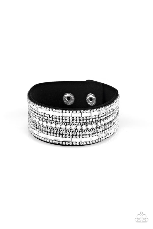 black, bracelet, wrap, urban, boho jewelry, affordable jewelry, white rhinestone, paparazzi accessories 