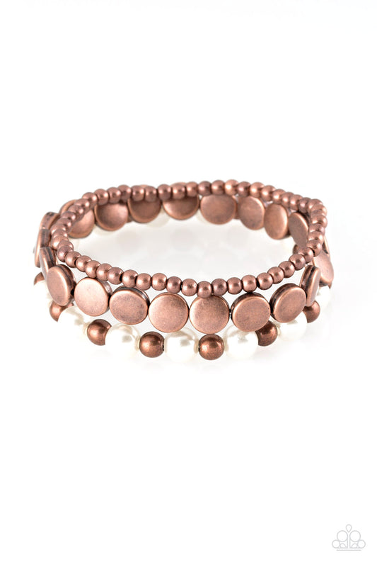 copper, copper jewelry, pearl, pearl jewelry, bracelet, stretch bracelet, stackable bracelet, white, everyday jewelry, affordable jewelry, paparazzi accessories, jewelry store, jewelry stores near me